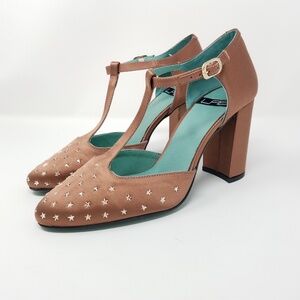 Anthropologie LAB Satin T-strap Star Studded Heels